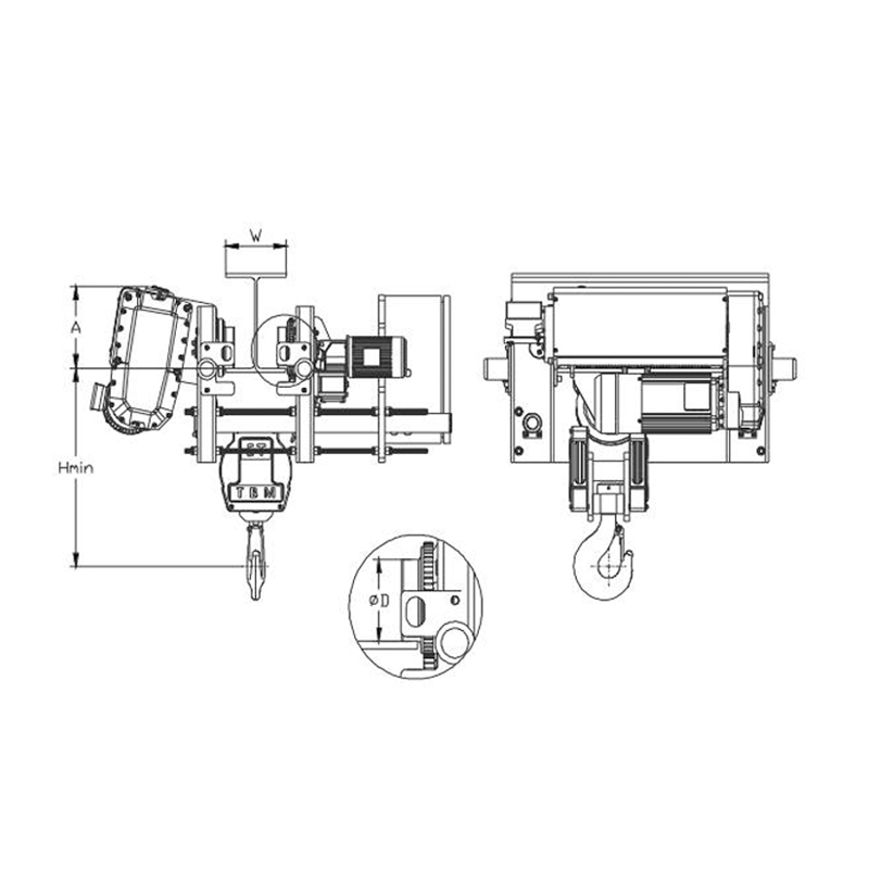 Pengangkat Tali Kawat Elektrik SHA8 bilik kepala rendah